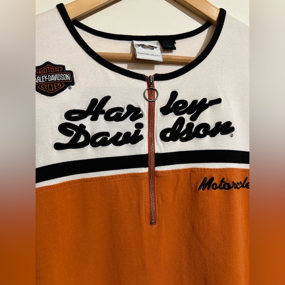 Harley-Davidson Motorcycle shirt Orange and Cream Tee 1W half zip - Picture 4 of 8